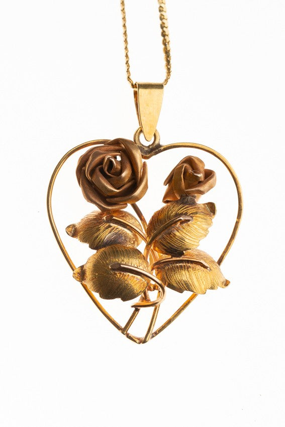 Gold bi-color rose/heart pendant
