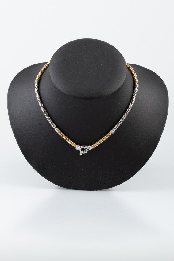 White/yellow gold braided necklace