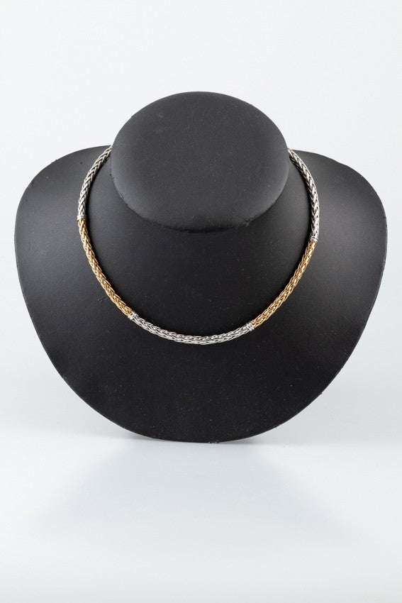 White/yellow gold braided necklace