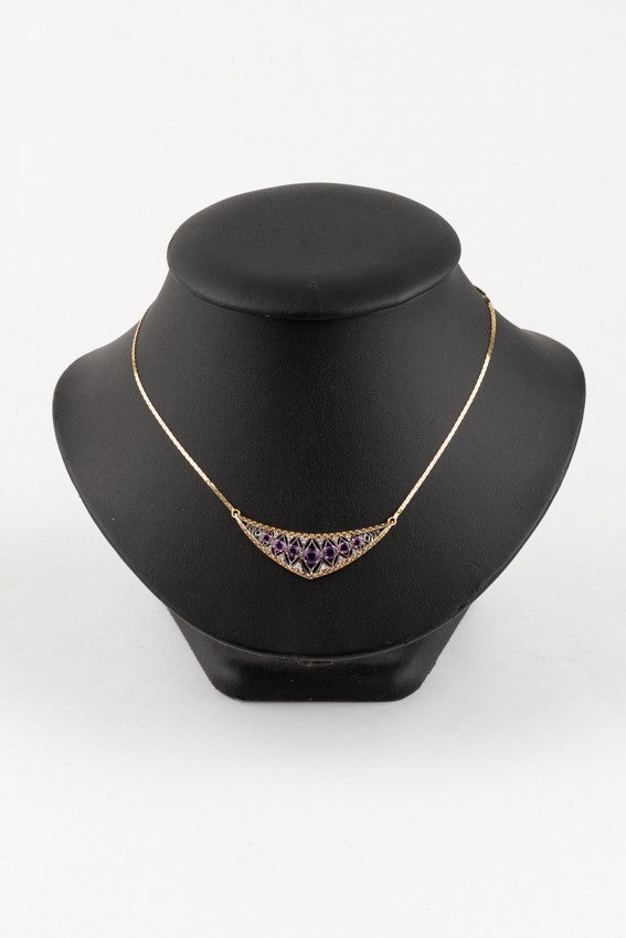 Gouden hanger met in het middenstuk briljanten en amethisten