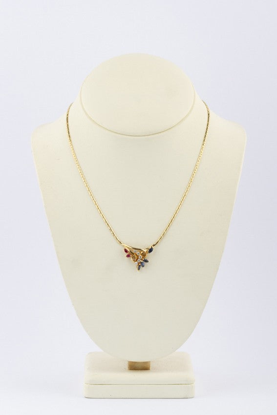 Gouden choker met robijn, saffier en briljanten