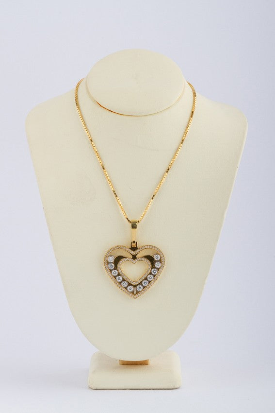 Gouden hart hanger met 120 briljanten aan gouden collier