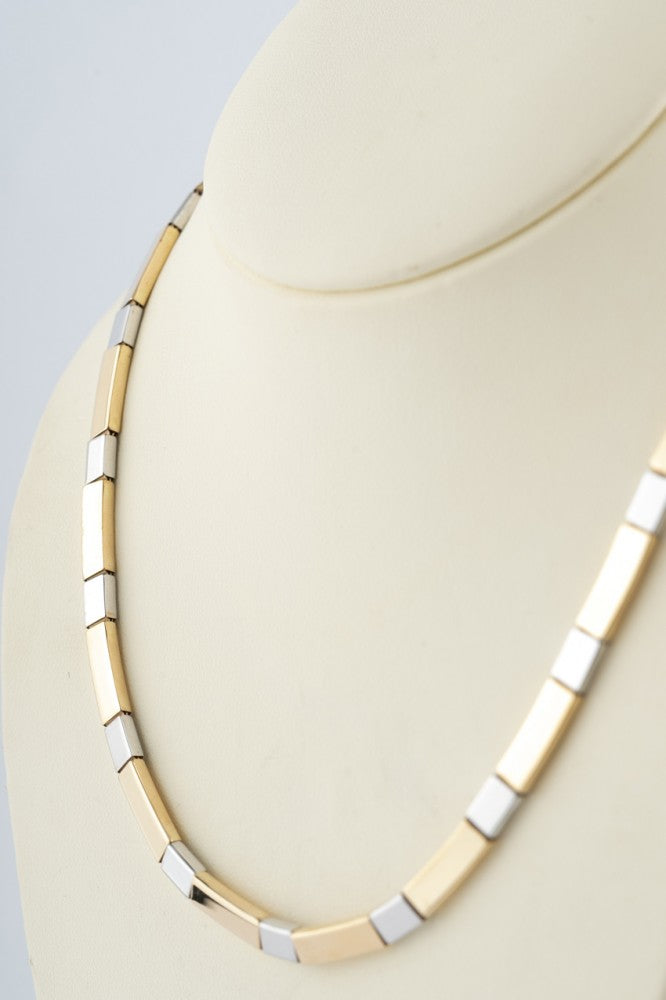 Wit/geel gouden schakel collier