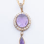 Gouden hanger met amathisten en diamanten aan gouden collier