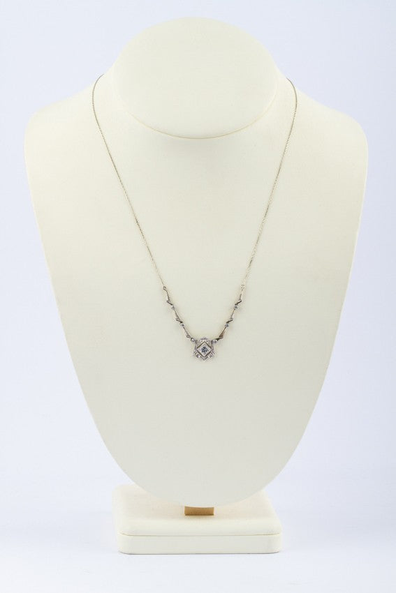 Wit gouden Art Deco collier met briljanten en diamanten