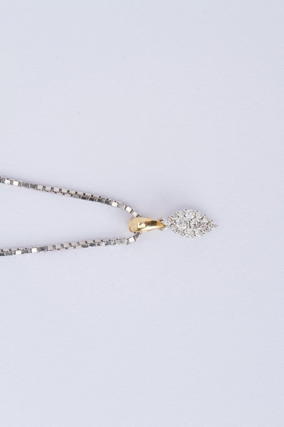 Wit/geel gouden hanger met 14 briljanten aan wit gouden collier