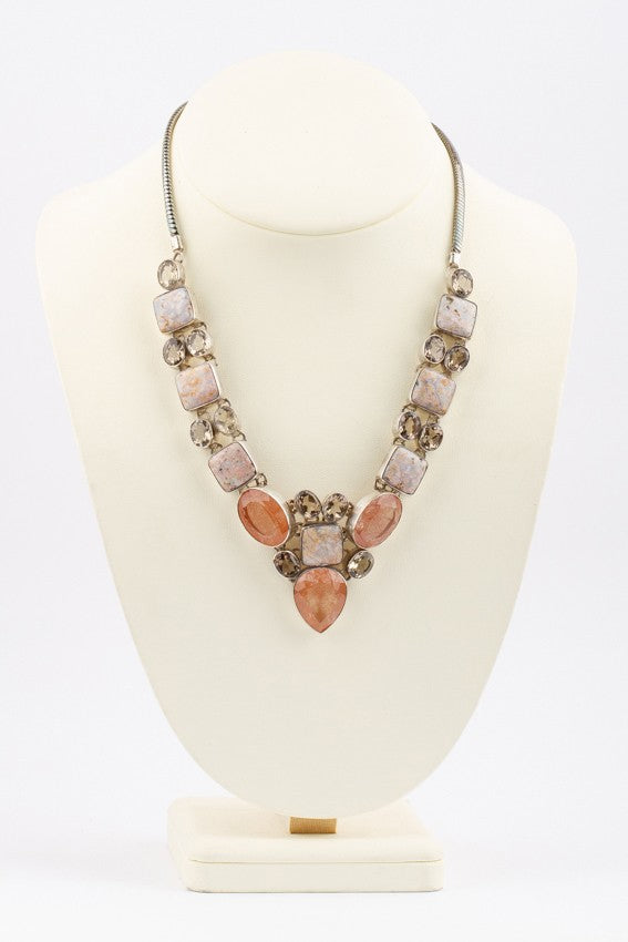 Silver necklace with various gemstones