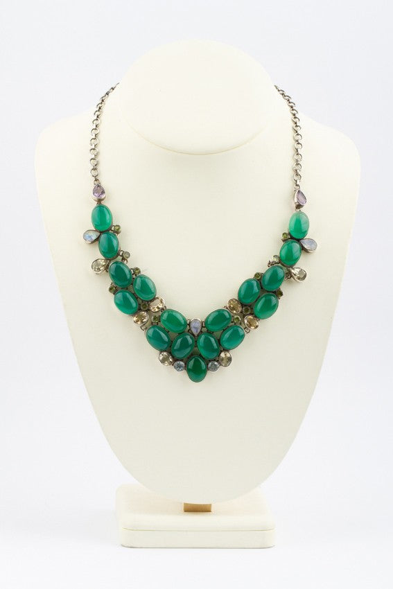 Silver necklace with various gemstones