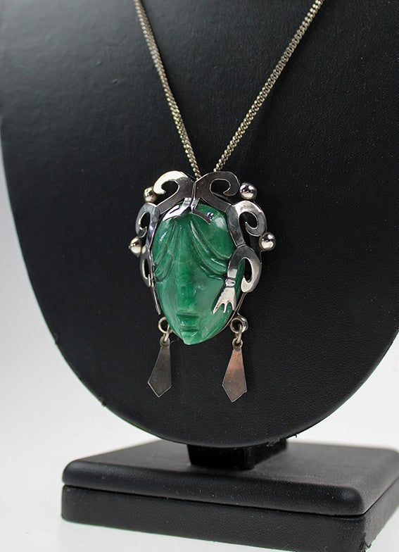 Silver Mexican pendant with jade