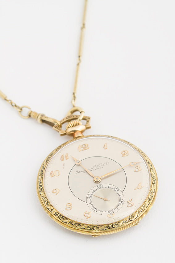 Old gold pocket watch IWC with gold watch chain