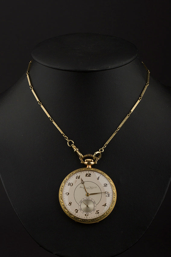 Old gold pocket watch IWC with gold watch chain
