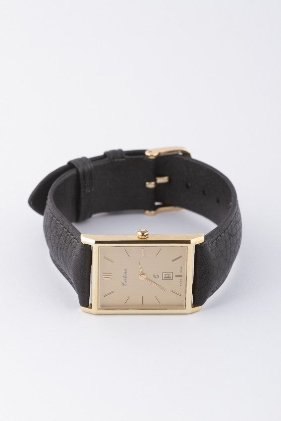 Gold Certina watch (quartz) on leather strap