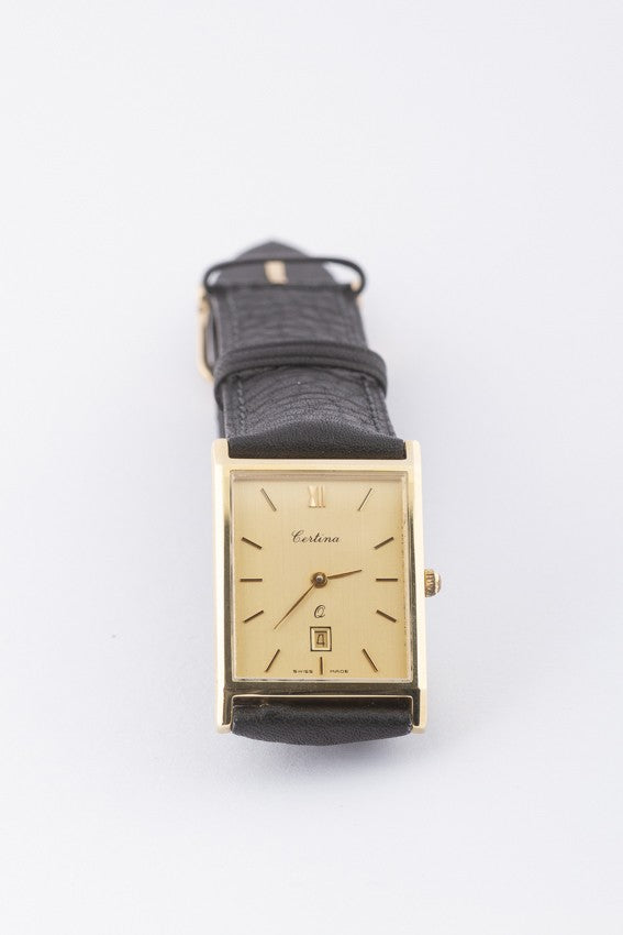 Gold Certina watch (quartz) on leather strap