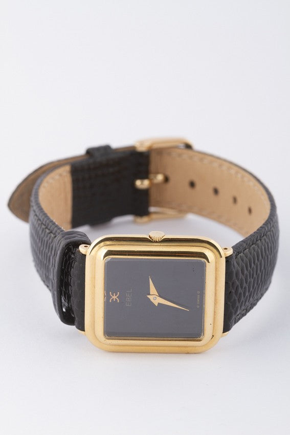 Gold Ebel watch on leather strap