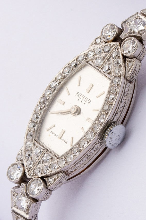 Oud platina Art Déco horloge merk Pontiac