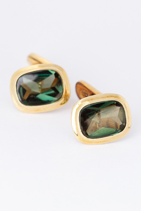 Gold cufflinks, each with a tourmaline