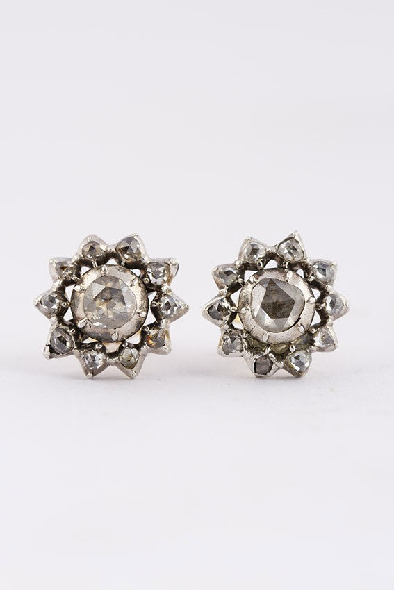 Antique gold entourage earrings with rose-cut diamonds