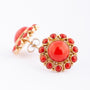 Gold entourage stud earrings with red coral