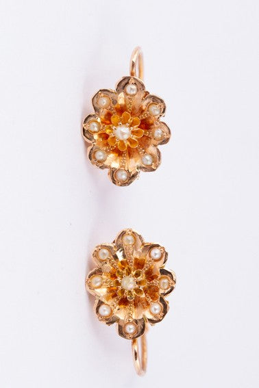Antique gold entourage earrings with pearls