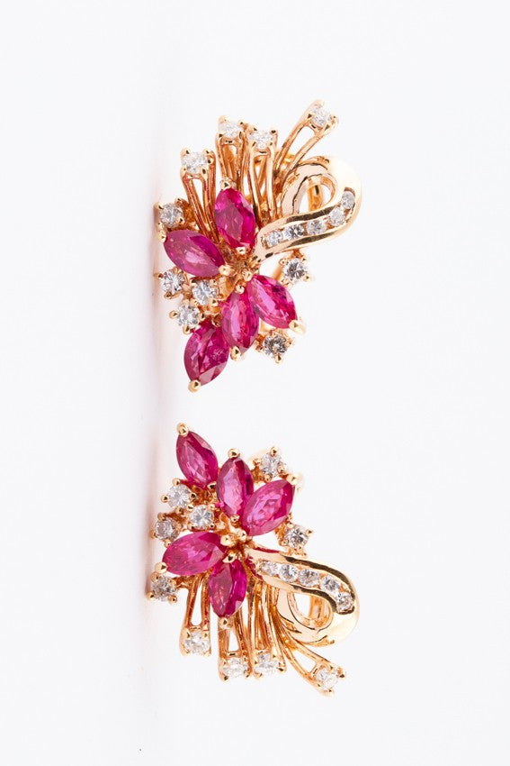 Gold earrings with rubies and diamonds