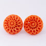 Flower cut red coral ear studs on gold studs