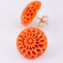 Flower cut red coral ear studs on gold studs