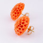 Flower cut red coral ear studs on gold studs
