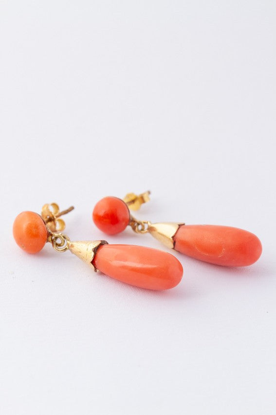 Gouden oorhangers met bloedkoraal