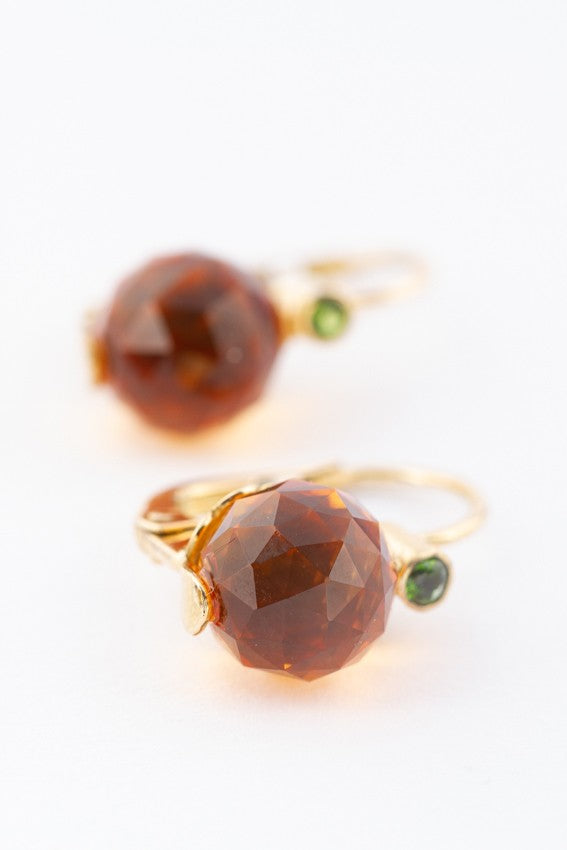 Gold earrings with citrine and peridot