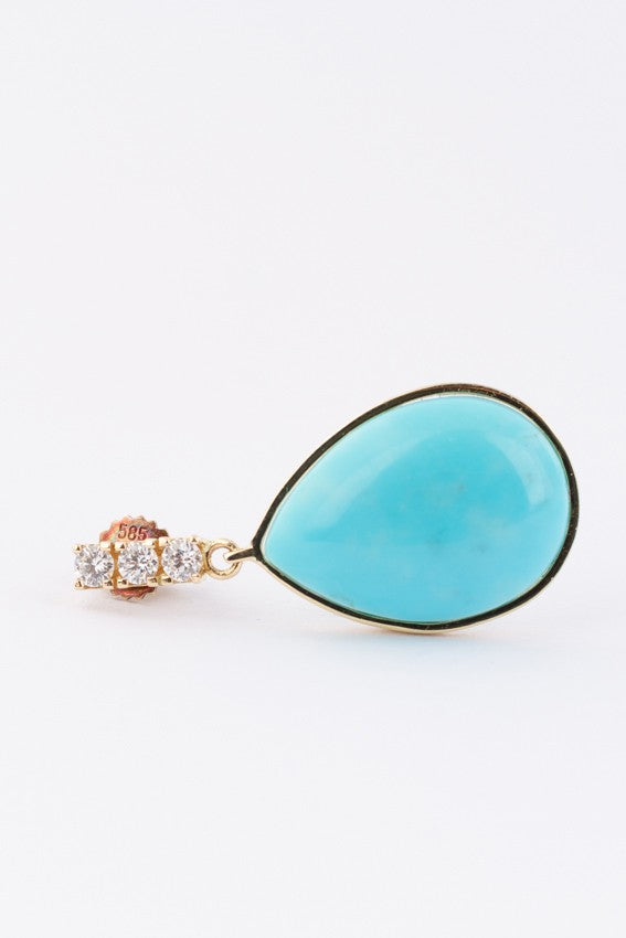 Gold earrings with a turquoise and 3 diamonds each