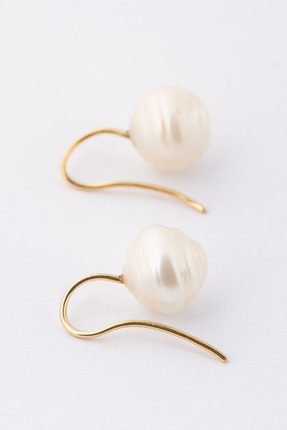 Gold earrings, each with a freshwater pearl