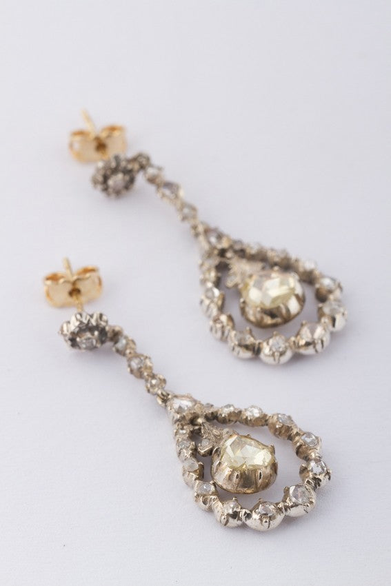 Antique gold/silver entourage earrings with diamonds