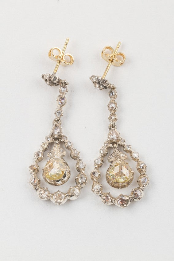 Antique gold/silver entourage earrings with diamonds