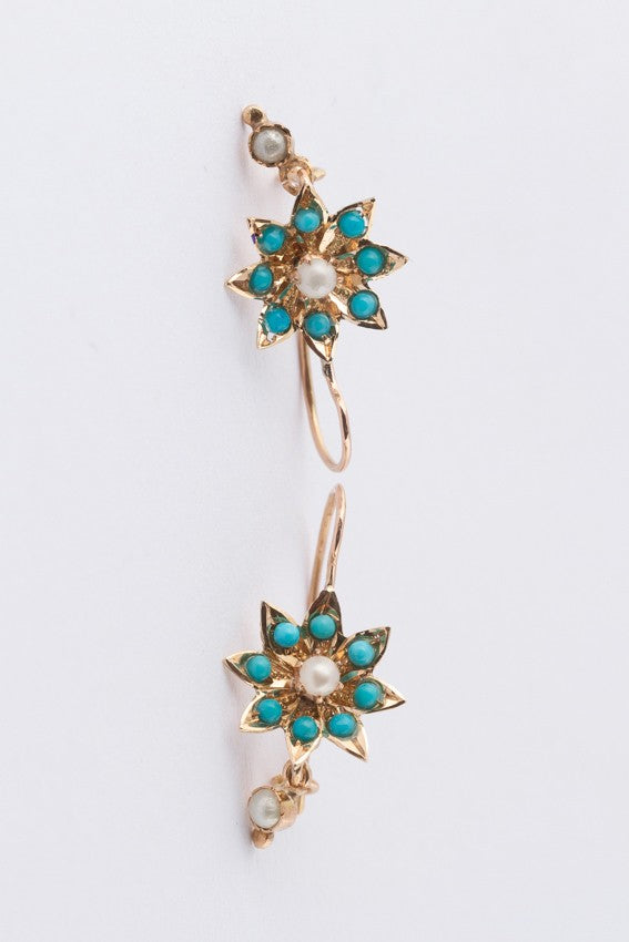 Antique earrings with turquoise and pearls