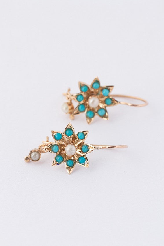 Antique earrings with turquoise and pearls