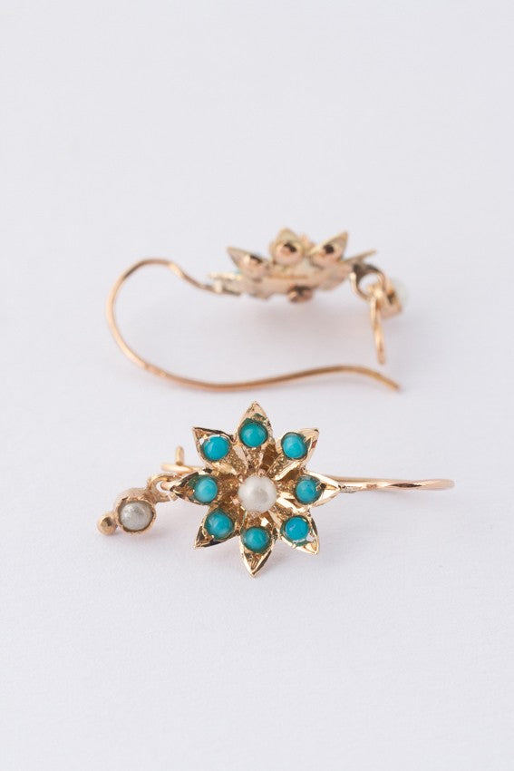 Antique earrings with turquoise and pearls