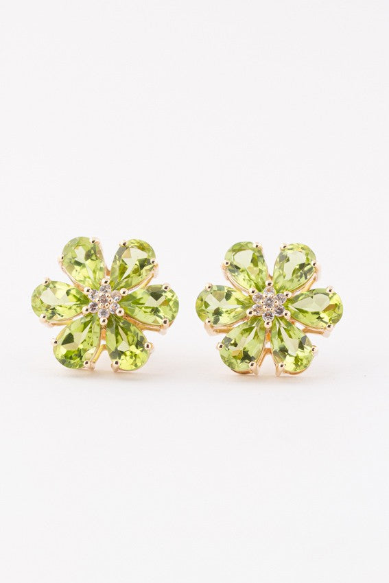 Gold earrings with peridot and white sapphire