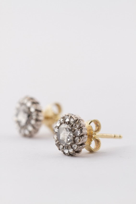 Antique gold entourage earrings with rose-cut diamonds in each one