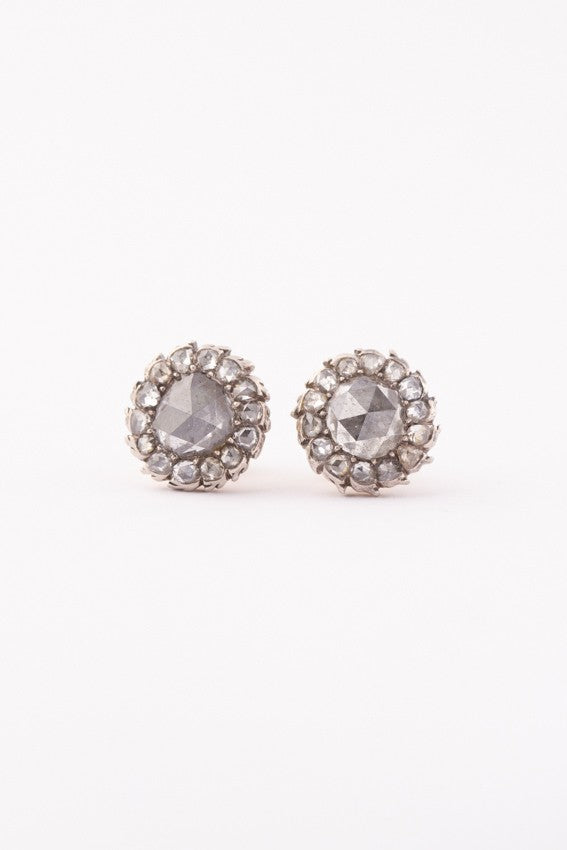 Antique gold entourage earrings with rose-cut diamonds in each one