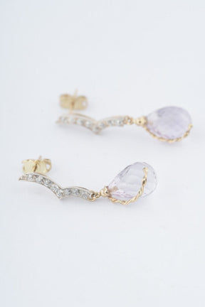 Gold earrings with amethyst and diamonds