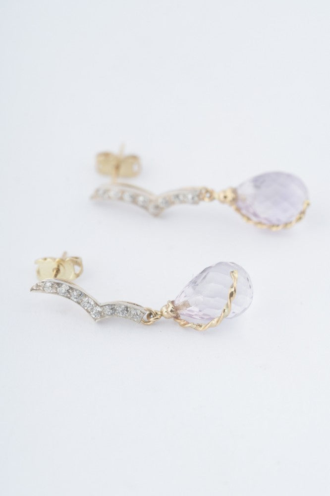 Gold earrings with amethyst and diamonds