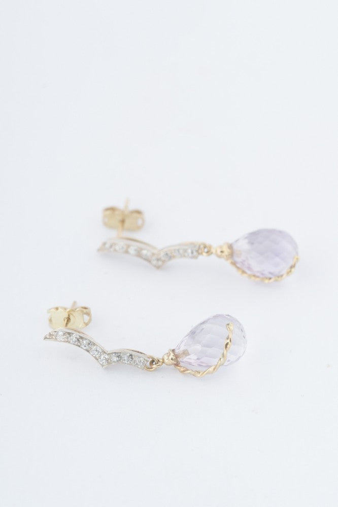 Gold earrings with amethyst and diamonds