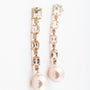 Gold long earrings with pearls, quartz and brown diamonds