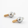 White/yellow gold earrings with gray cultured pearl and brilliant