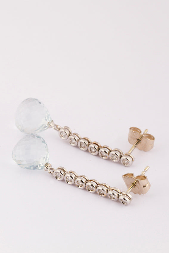 Oorhangers met briljant en aquamarijn