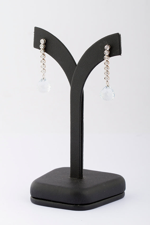 Oorhangers met briljant en aquamarijn