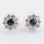 White gold entourage stud earrings with sapphire and brilliant cut diamonds