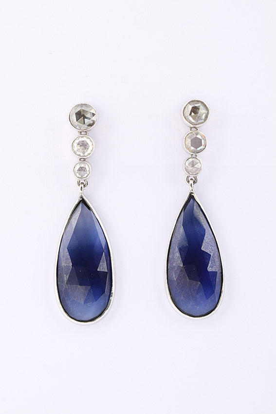 White gold earrings with sapphire and rose diamonds