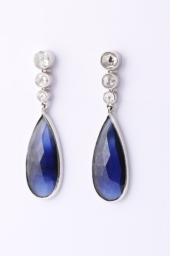 White gold earrings with sapphire and rose diamonds