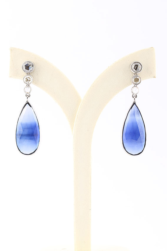 White gold earrings with sapphire and rose diamonds